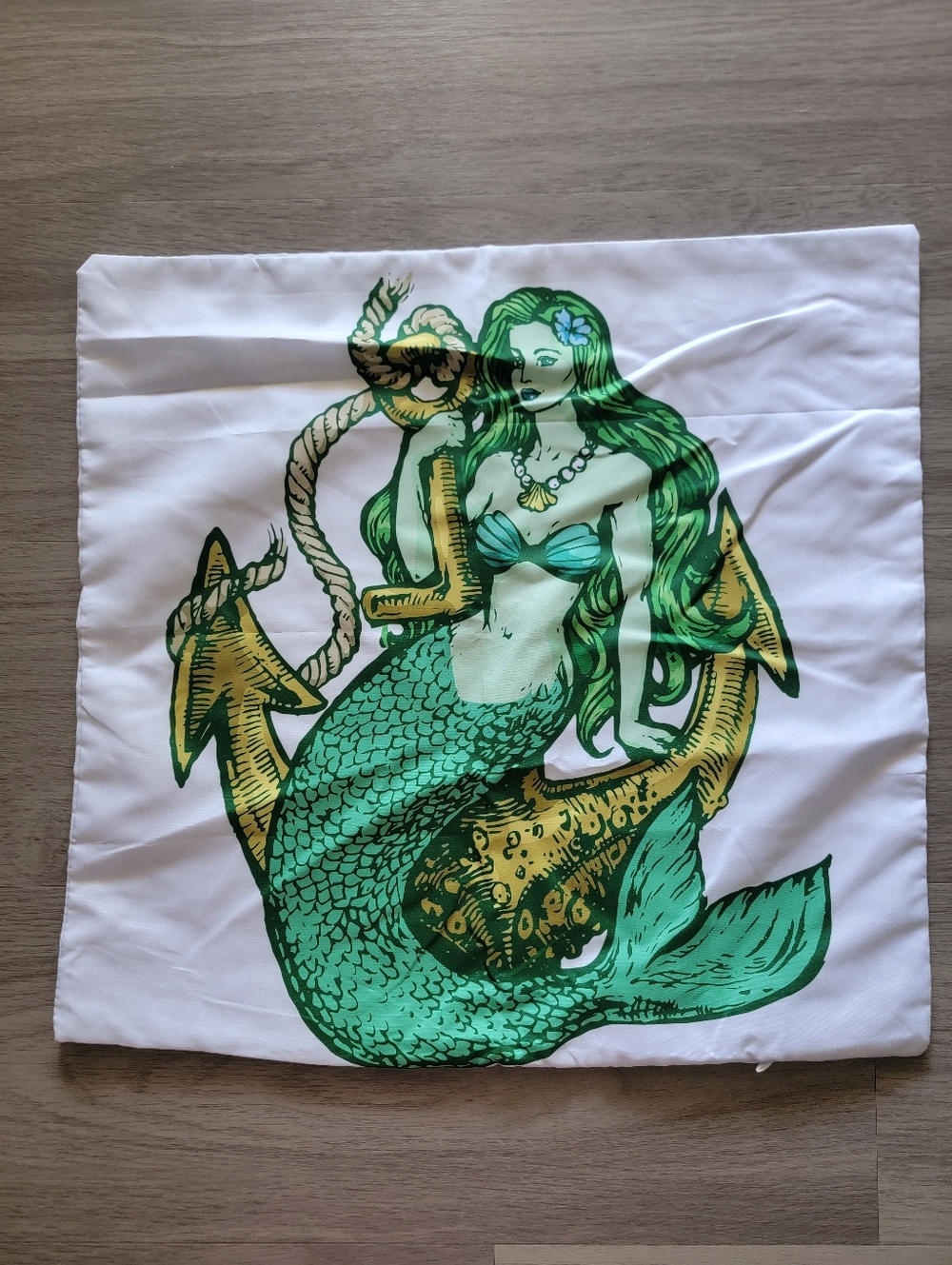 Mermaid Graphic Pillow Cover - Green & Gold Mermaid Print